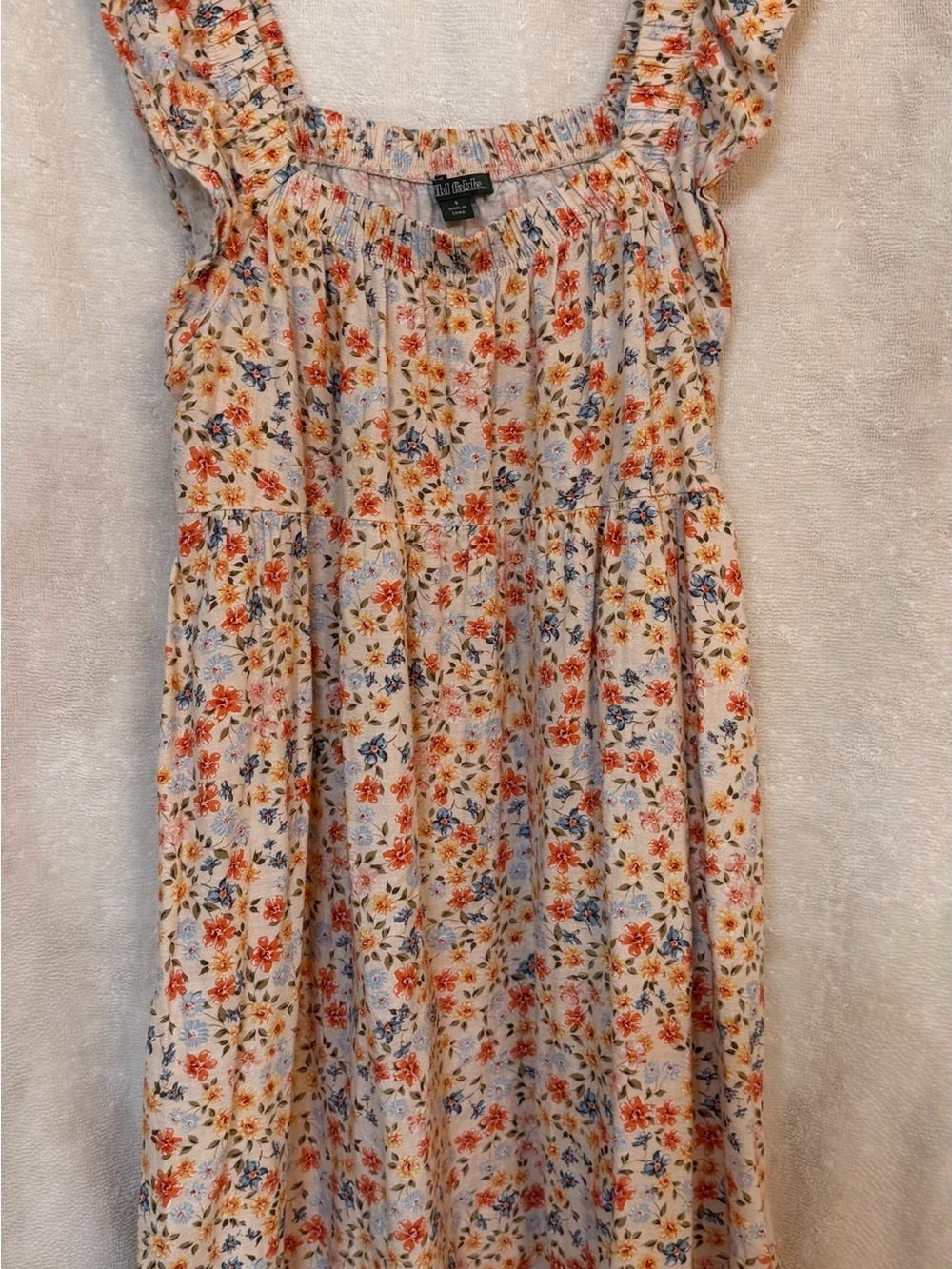 Floral Smocked Sundress - Cream with Orange & Blue Flowers